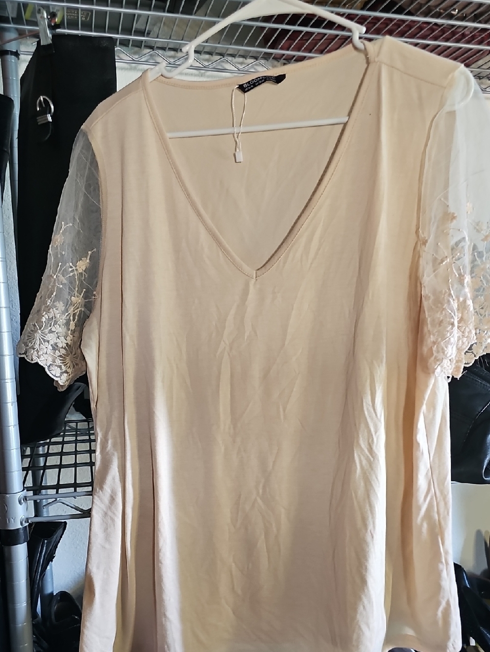 BloomChic Cream V-Neck Lace Short Sleeves
